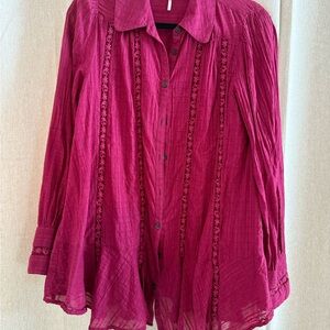 Free People Magenta Blouse with Embroidered Accents